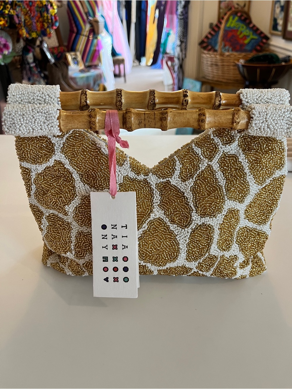 NWT TANIA New York Bamboo, Beaded Clutch purse 10”x 2” x 8”  Only 165.00